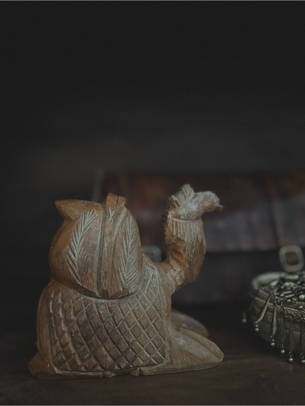 Hand-Carved Wooden Resting Camel Figurine | Folk Art Decor